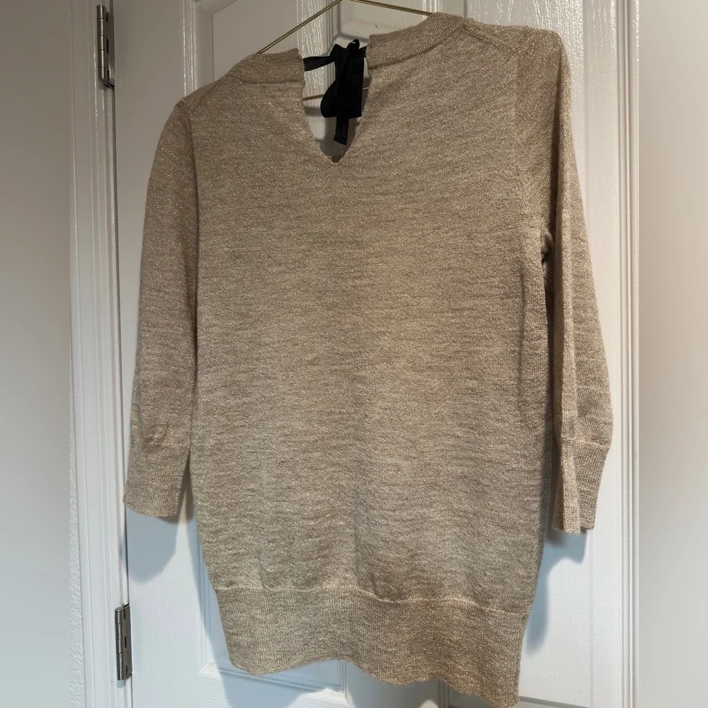 J Crew Gold Metallic Shimer Alpaca Blend Lightweight sweater top Tie Back sz Med